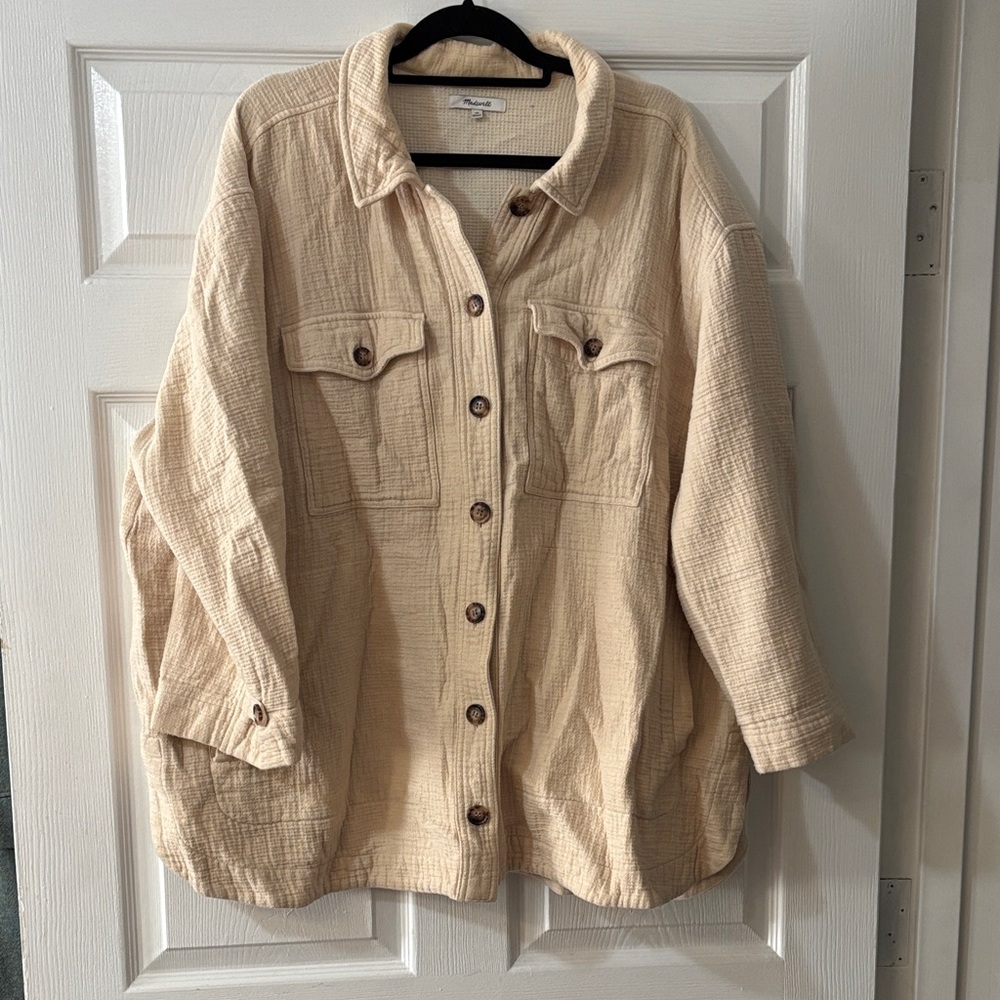Madewell Oversized Oat Shacket with Brown Buttons